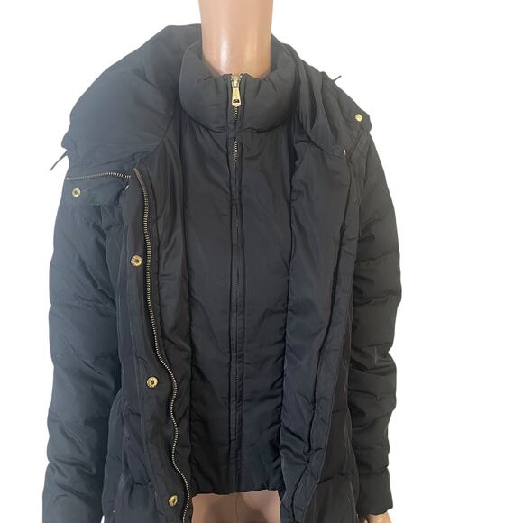 Cole Haan Signature Hooded Puffer Coat Women’s Small Black Quilted Long Down - Picture 8 of 14